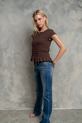 Boston Smocked Top In Brown - Final Sale