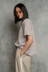 Lina Striped Tee In Taupe - Final Sale
