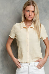 Velma Textured Button Up in Yellow