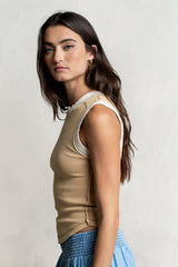 Lilah Reverse Seam Tank In Taupe