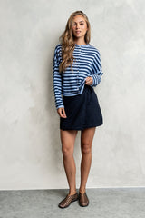Miriam Striped Cardigan In Dusty Blue
