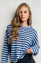 Miriam Striped Cardigan in Dusty Blue