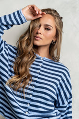 Miriam Striped Cardigan In Dusty Blue