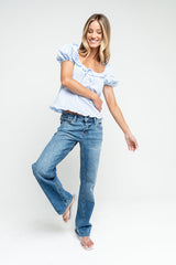 Gracey Ruffle Gingham Blouse In Blue - Final Sale