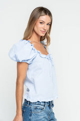 Gracey Ruffle Gingham Blouse In Blue - Final Sale