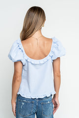 Gracey Ruffle Gingham Blouse In Blue - Final Sale