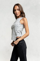 Mona Polka Dot Top In Heather Grey