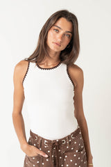 Leia Contrast Tank Top In White - Final Sale