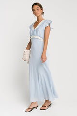 Jessica Lace Trim Maxi Dress In Blue - Final Sale