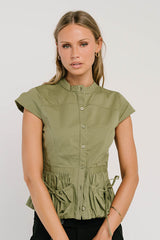 Mila Button Down Top In Olive