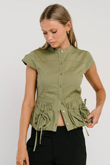 Mila Button Down Top In Olive