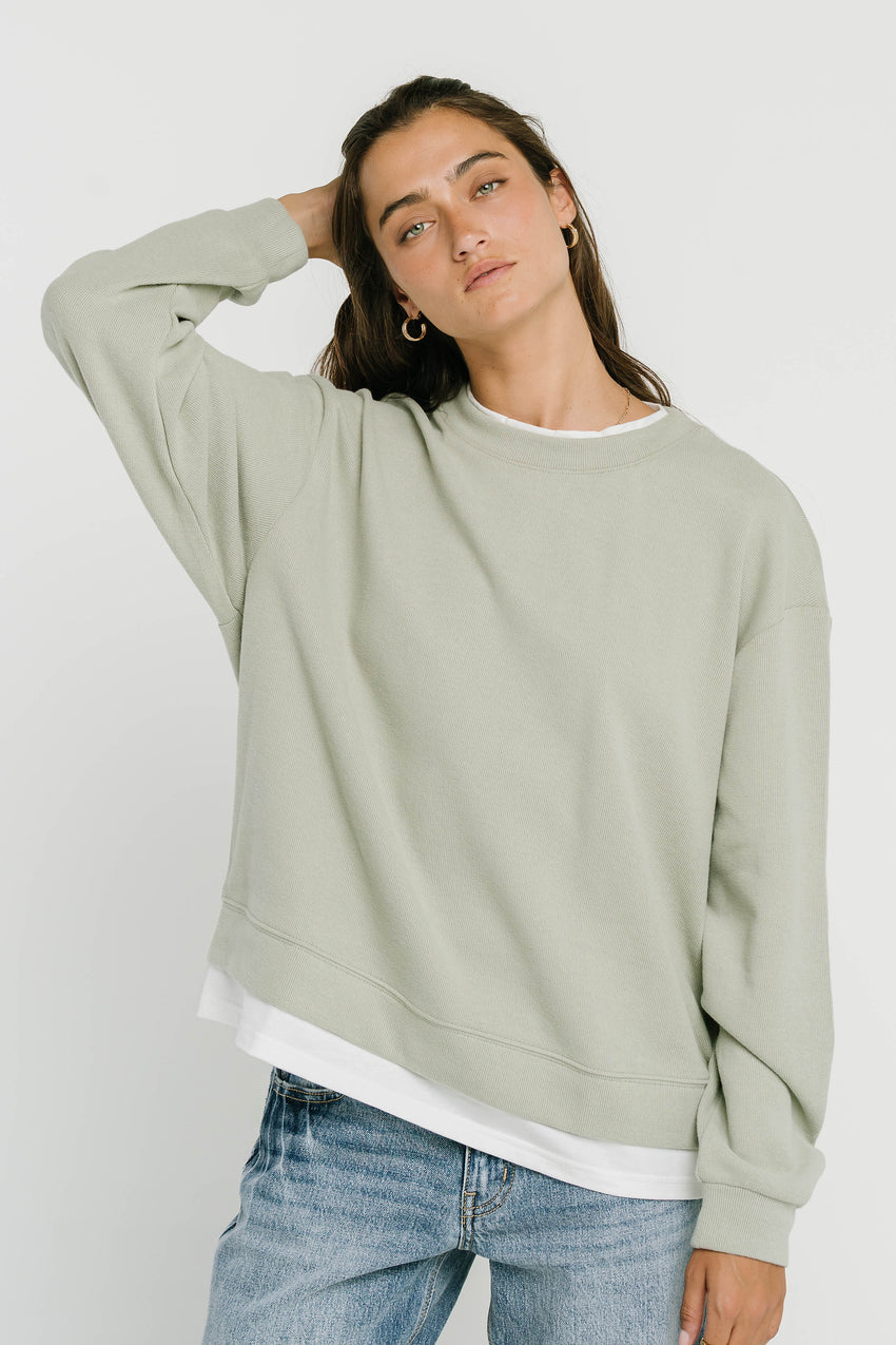 Ava Double Layer Crewneck in Sage
