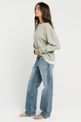 Ava Double Layer Crewneck In Sage