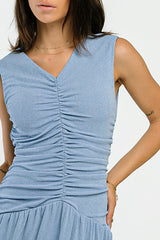 Kandi Ruched Maxi Dress In Blue - Final Sale
