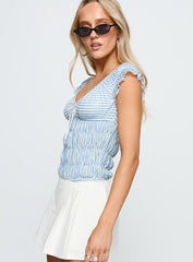 Ahead Of Myself Off Shoulder Bodysuit Blue Stripe