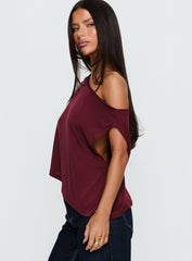 Passerby Asymmetrical Off Shoulder Top Burgundy