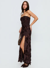 Maribeth Strapless Floral Maxi Dress Chocolate Brown
