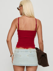 Falling Through Lace Detail Top Red