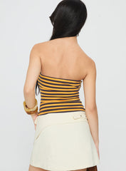 Ravon Ring Detail Strapless Top Yellow Stripe