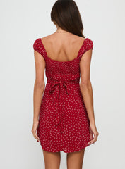 Tricia Cap Sleeve Mini Dress Red Floral