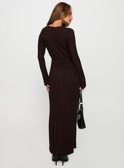 Vespa Long Sleeve Maxi Dress Brown