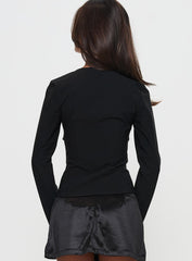 Flounce Long Sleeve Top Black