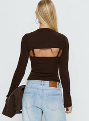 Camira Keyhole Two Piece Long Sleeve Top Brown