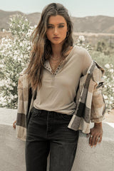 Ivanna Henley Top In Taupe - Final Sale