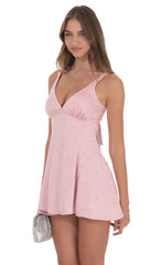 Floral Jacquard Bow Tie Dress in Dusty Pink