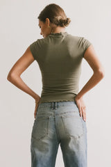 Casey Lettuce Hem Tee In Olive - Final Sale