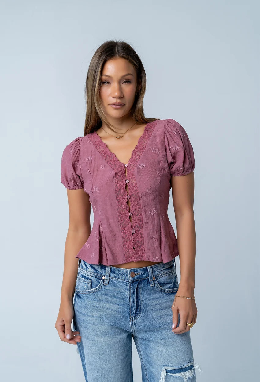 Brianna Embroidered Blouse in Brick - FINAL SALE