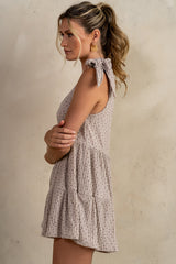 Mary Floral Knit Romper In Taupe - Final Sale