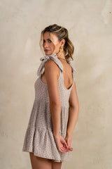 Mary Floral Knit Romper In Taupe - Final Sale