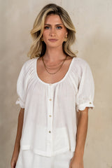 Owen Scalloped Top In White - Final Sale