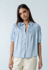 Whitney Button Up Blouse in Light Wash