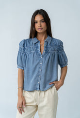 Whitney Button Up Blouse in Medium Wash - FINAL SALE