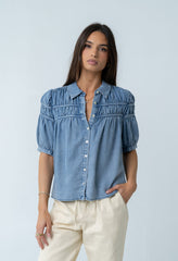 Whitney Button Up Blouse In Medium Wash - Final Sale