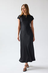 Hannah Satin Maxi Dress In Black