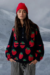 Maria Oversized Sherpa Jacket In Navy - Final Sale