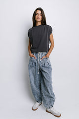 Noelle Ruched Top In Charcoal - Final Sale