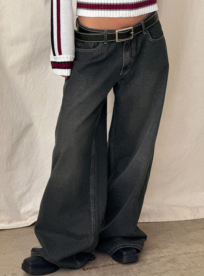 Ramos Low Rise Wide Leg Jeans Grey Wash