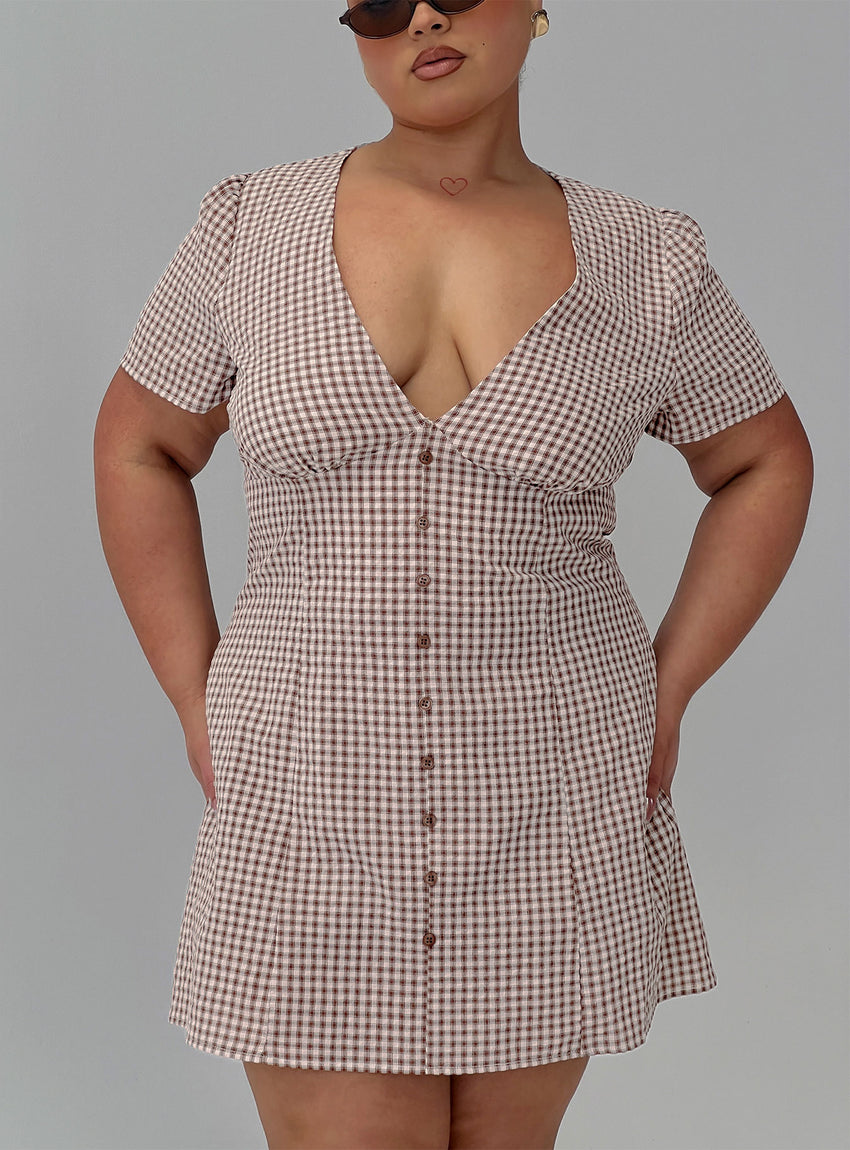 Loveliness Playsuit Brown Check Curve