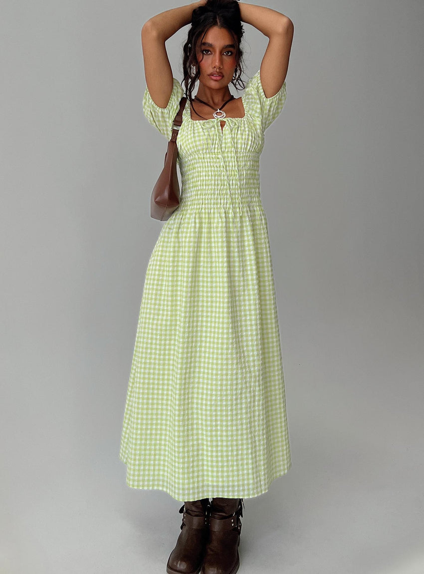 More Than Butterflies Maxi Dress Green Check