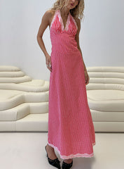 Betsie Halter Lace Maxi Dress Red Gingham