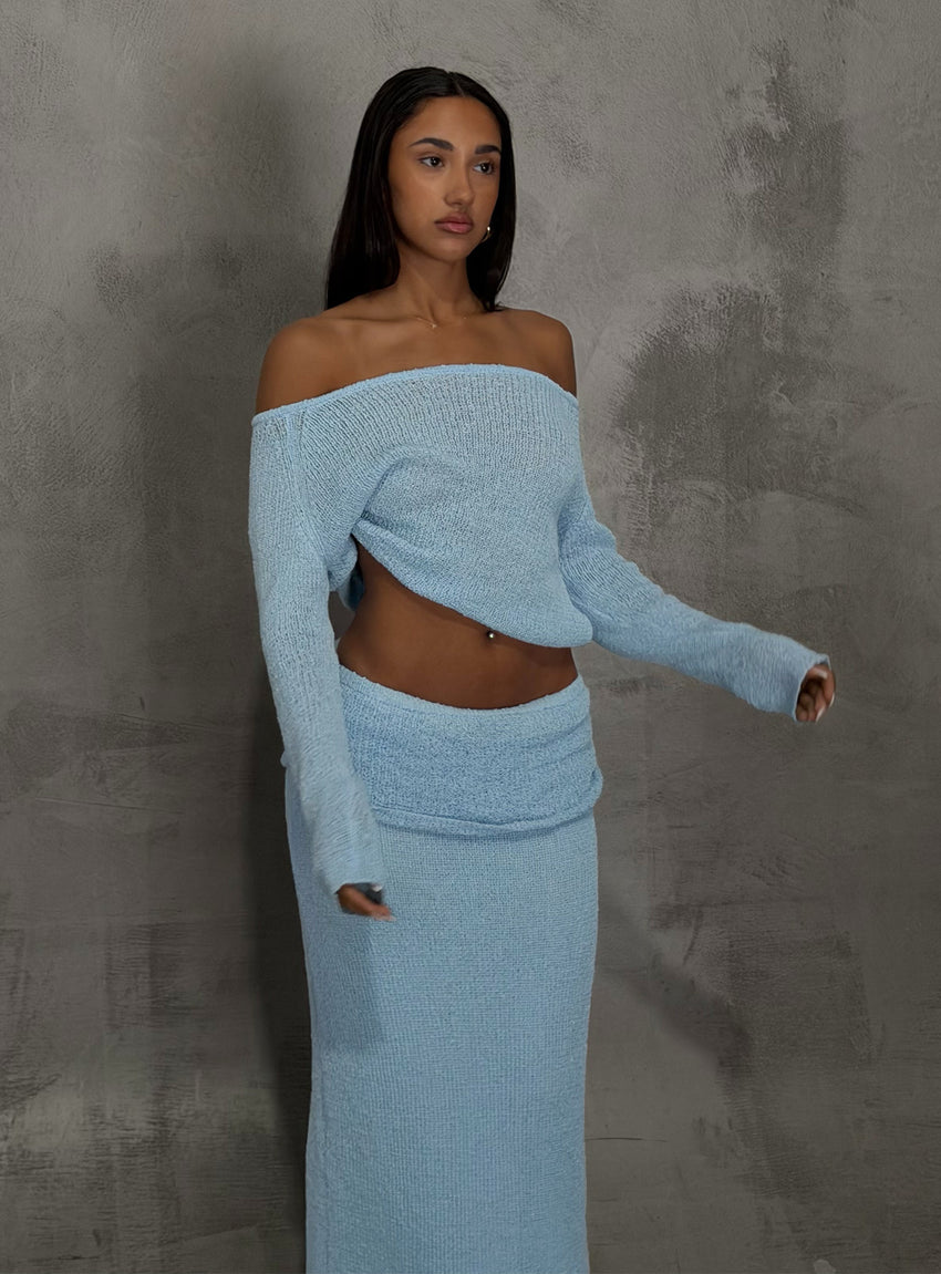 Ravira Wide Neck Knit Sweater Blue