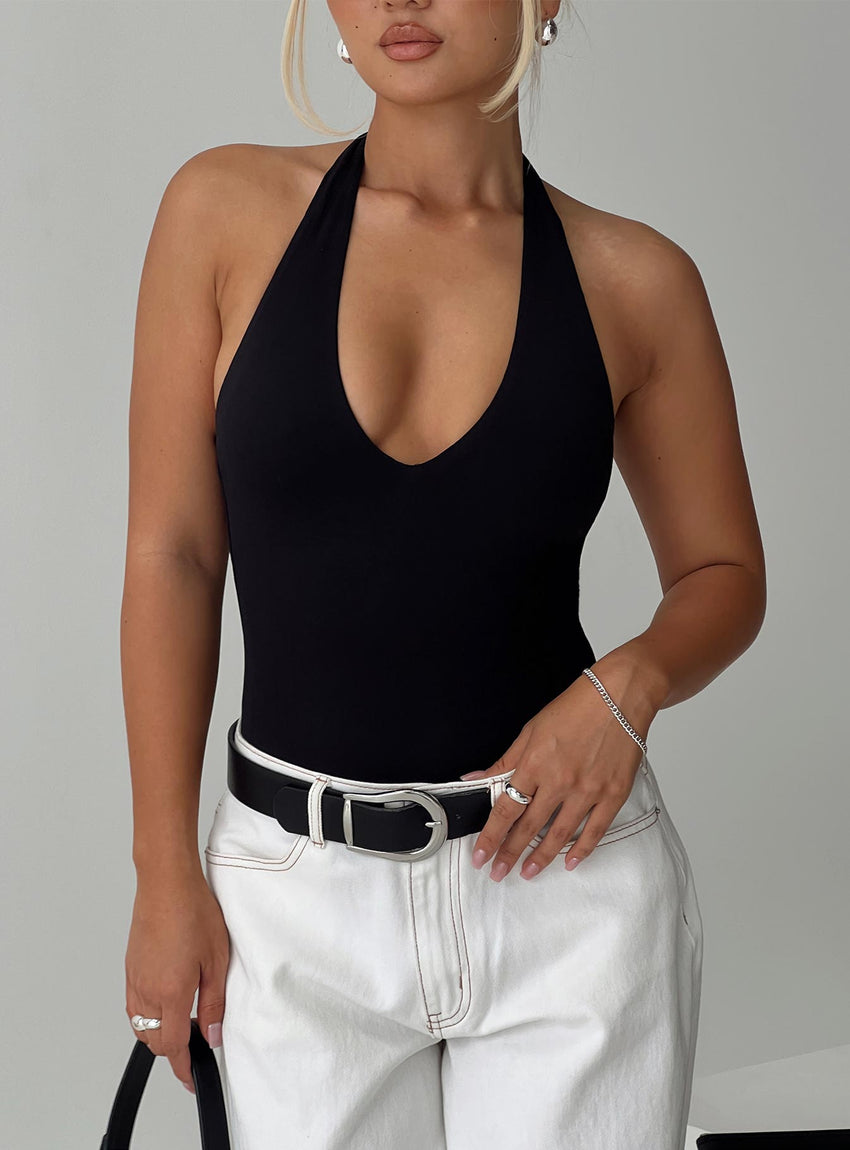Someone New Halter Bodysuit Black Tall