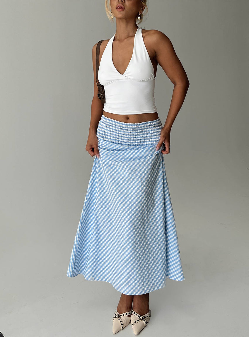 Every Girl Shirred Maxi Skirt Blue Check