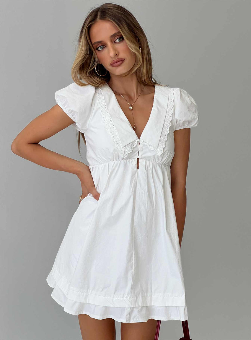 Sailoh Puff Sleeve Baby Doll Mini Dress White