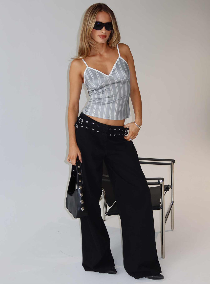 Baccarat Mid Rise Wide Leg Belted Jeans Black