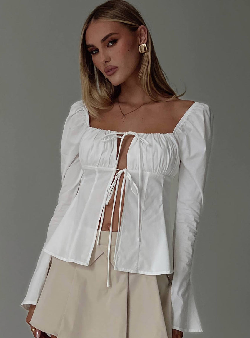 Lilibette Tie Up Long Sleeve Top White